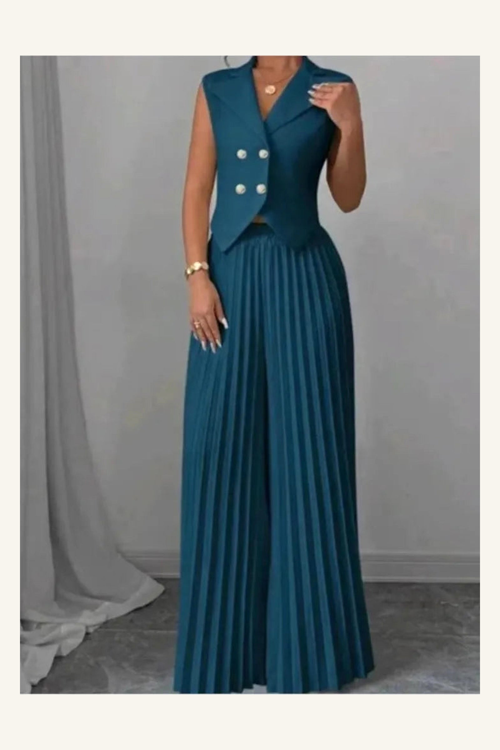 Aurelia Pleated Pants Set — Teal variant view