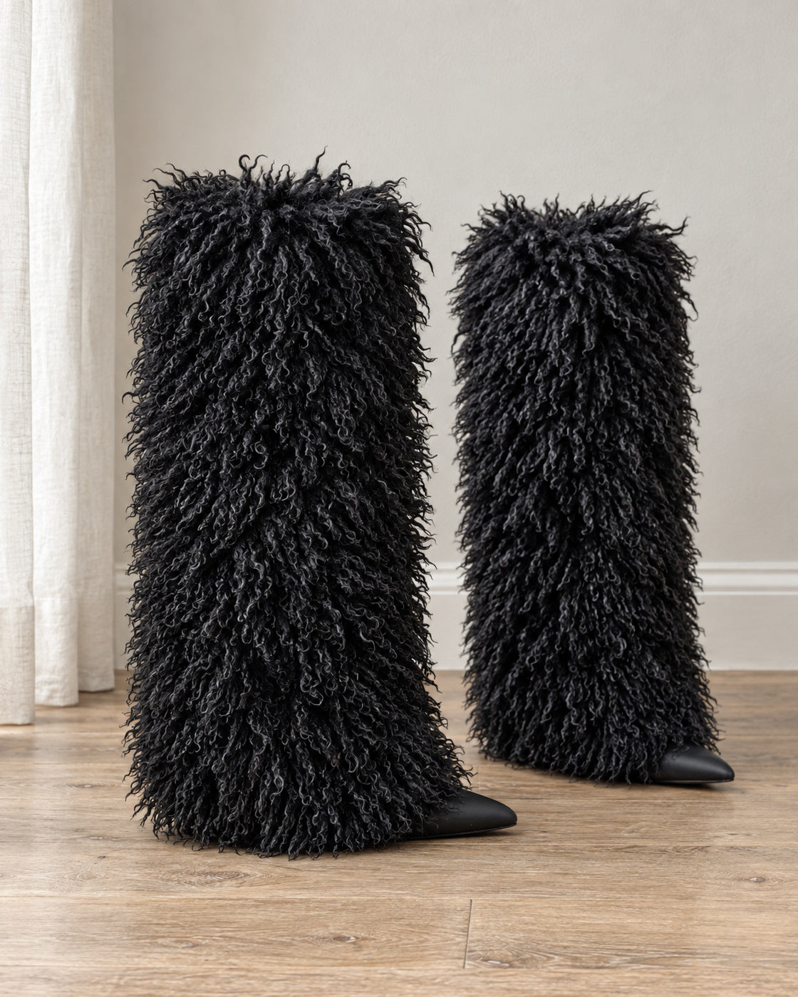 Borelle Shag Boots in Black — editorial pair
