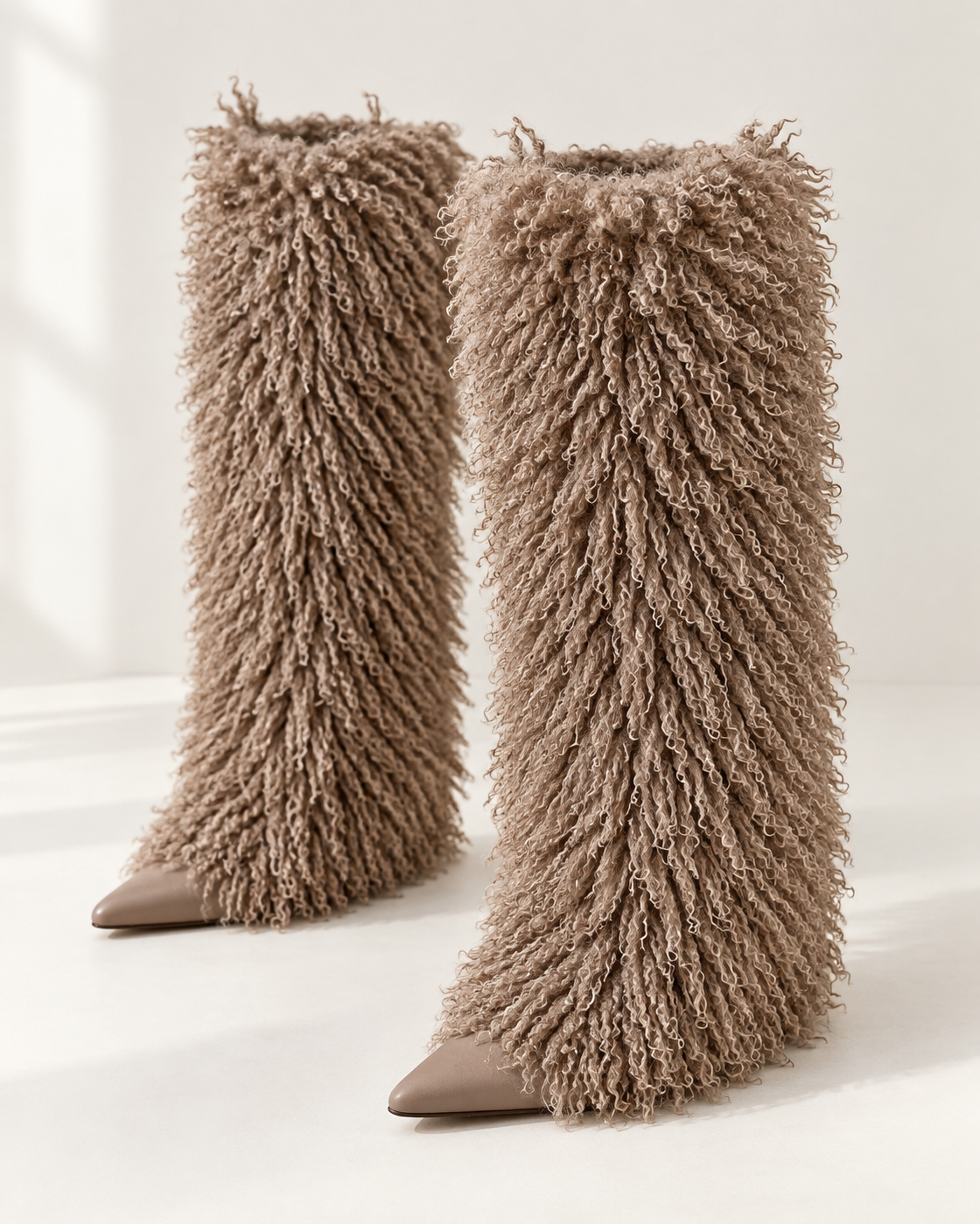 Borelle Shag Boots in Taupe — pair hero