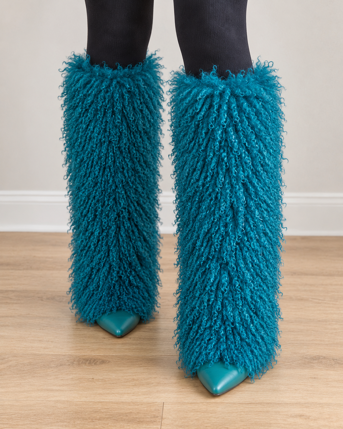 Borelle Shag Boots in Teal — front on foot