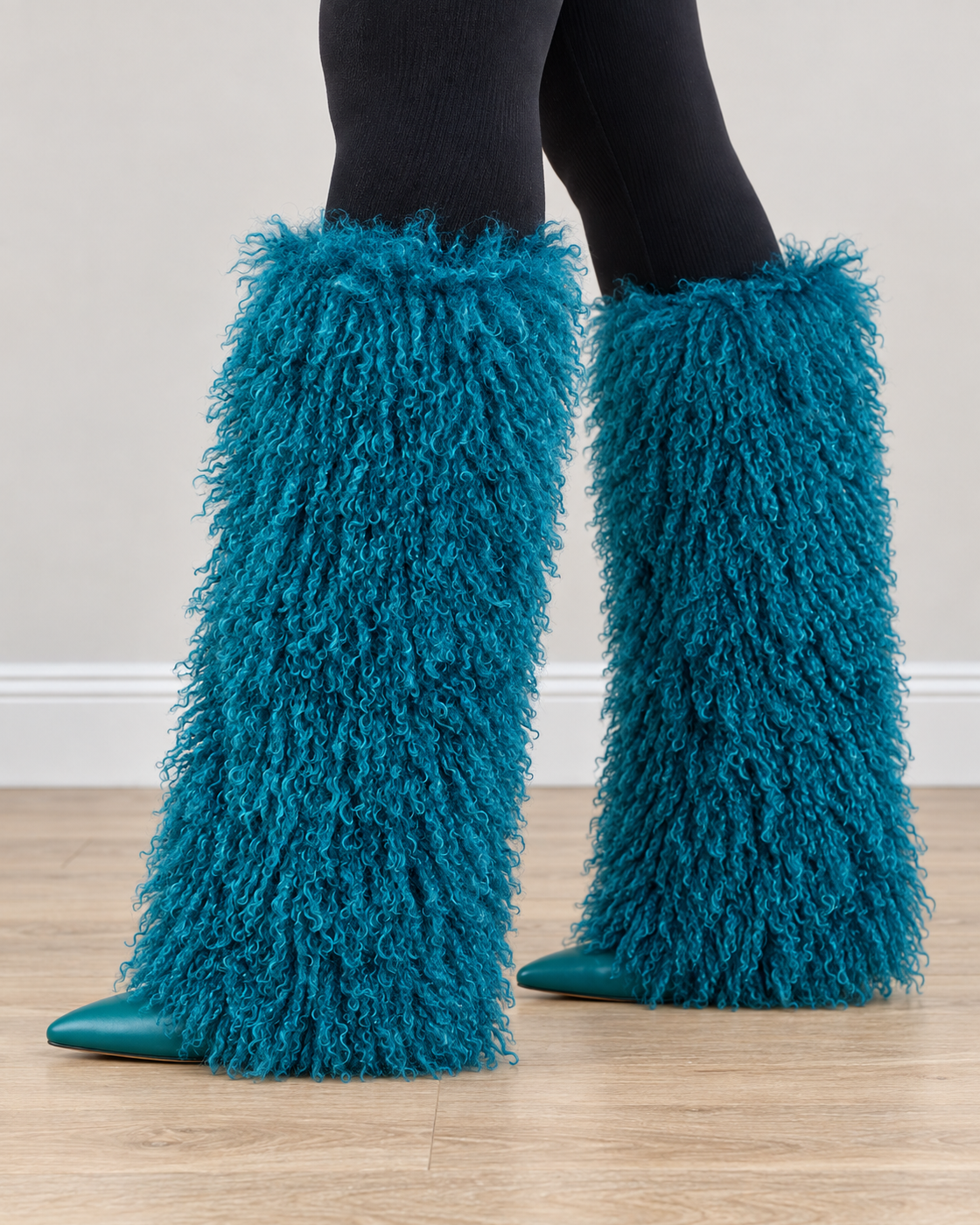 Borelle Shag Boots in Teal — true side on foot