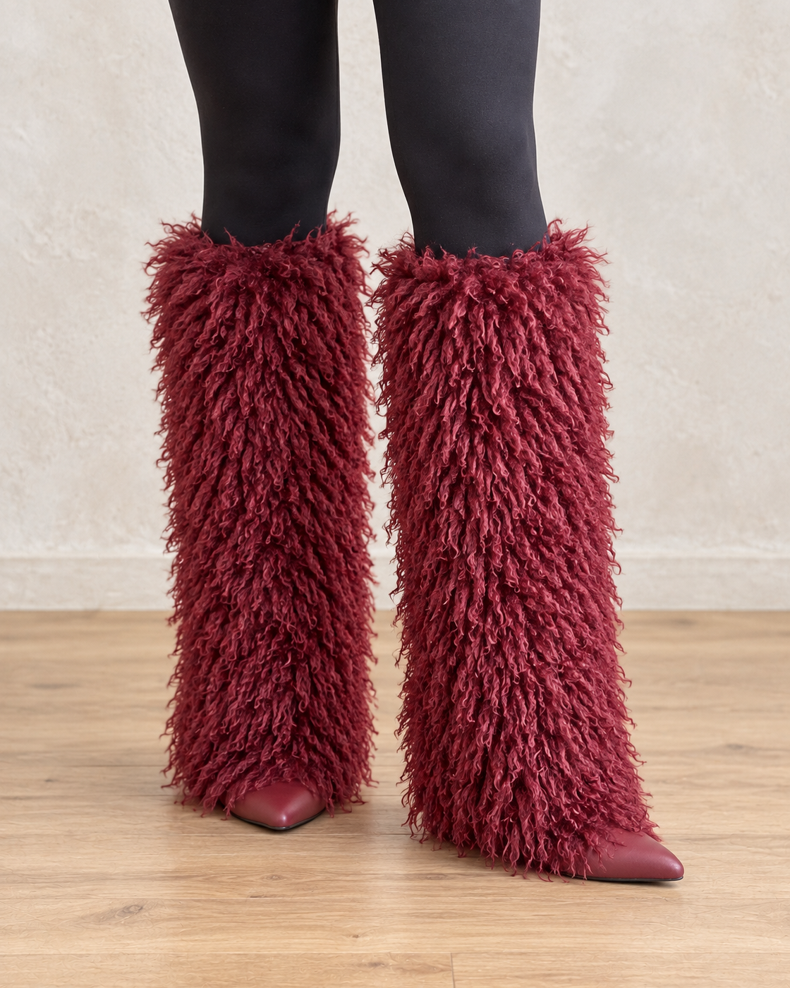 Borelle Shag Boots in Wine — front on foot