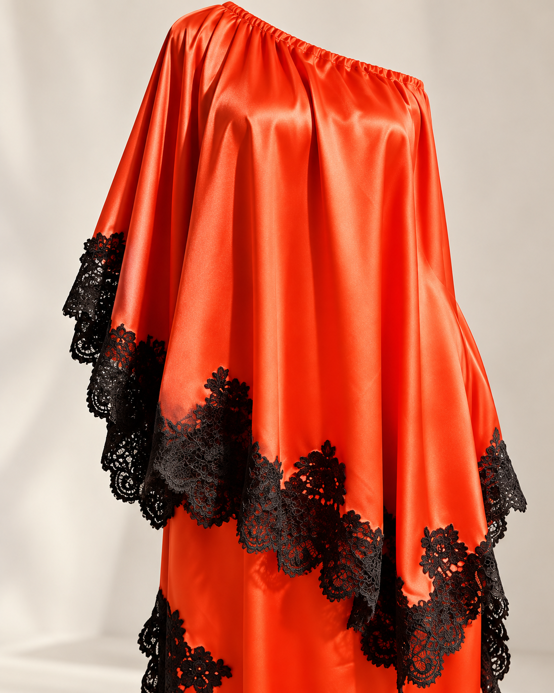 Celandra Lace Cape Dress — Orange Red — detail view