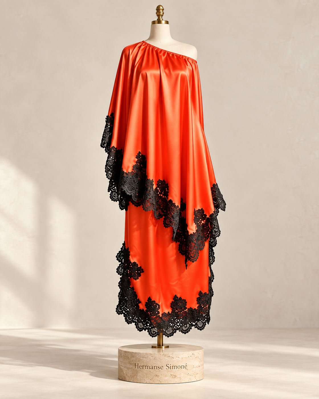 Celandra Lace Cape Dress — Orange Red — mannequin view