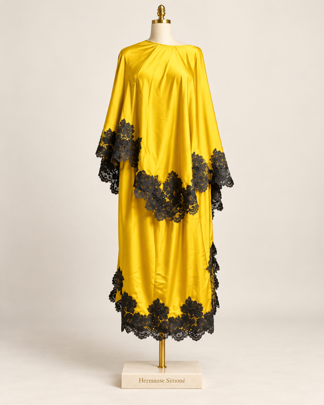 Celandra Lace Cape Dress — Sunflower Yellow — mannequin view