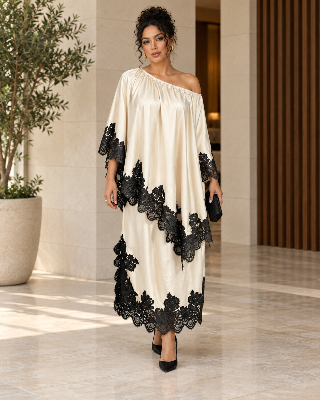 Celandra Lace Cape Dress — Ivory — Model 11 — front view