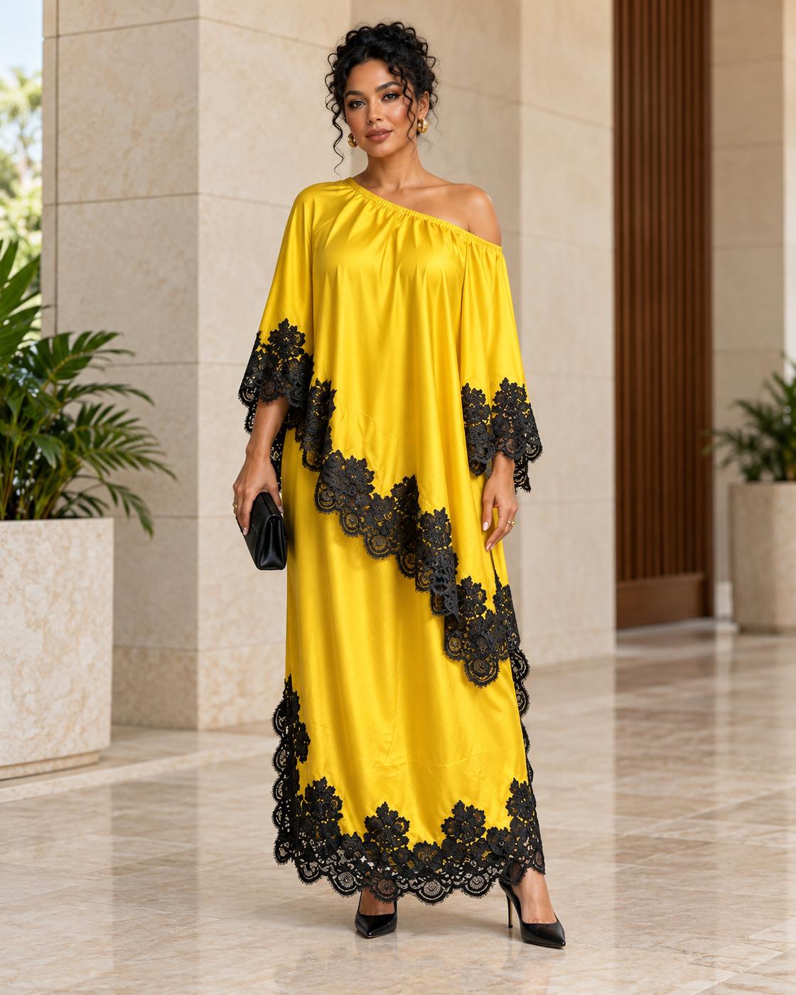 Celandra Lace Cape Dress — Sunflower Yellow — Model 11 — front view
