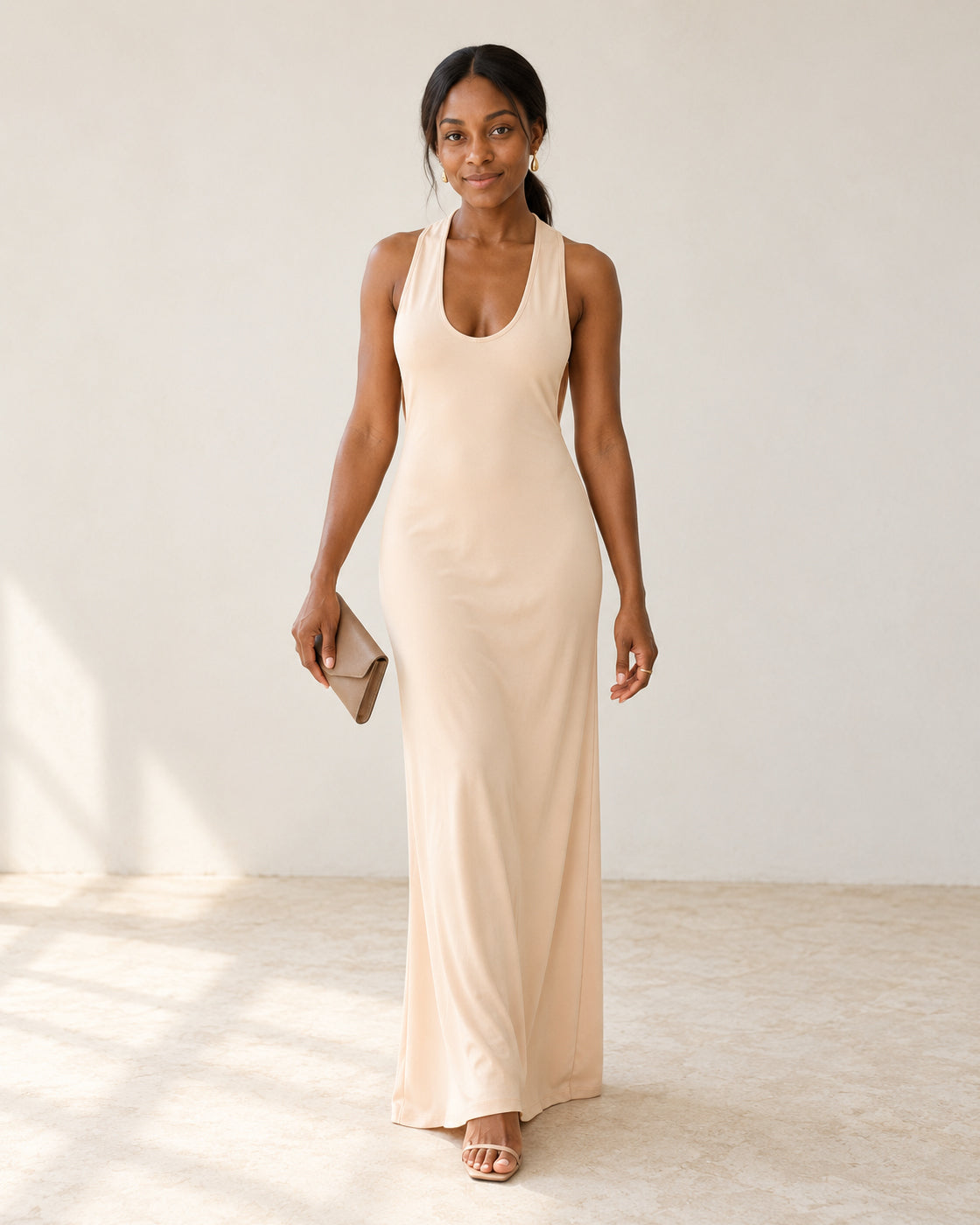 Cezara Backless Maxi Dress — Beige — Model 6 — front view