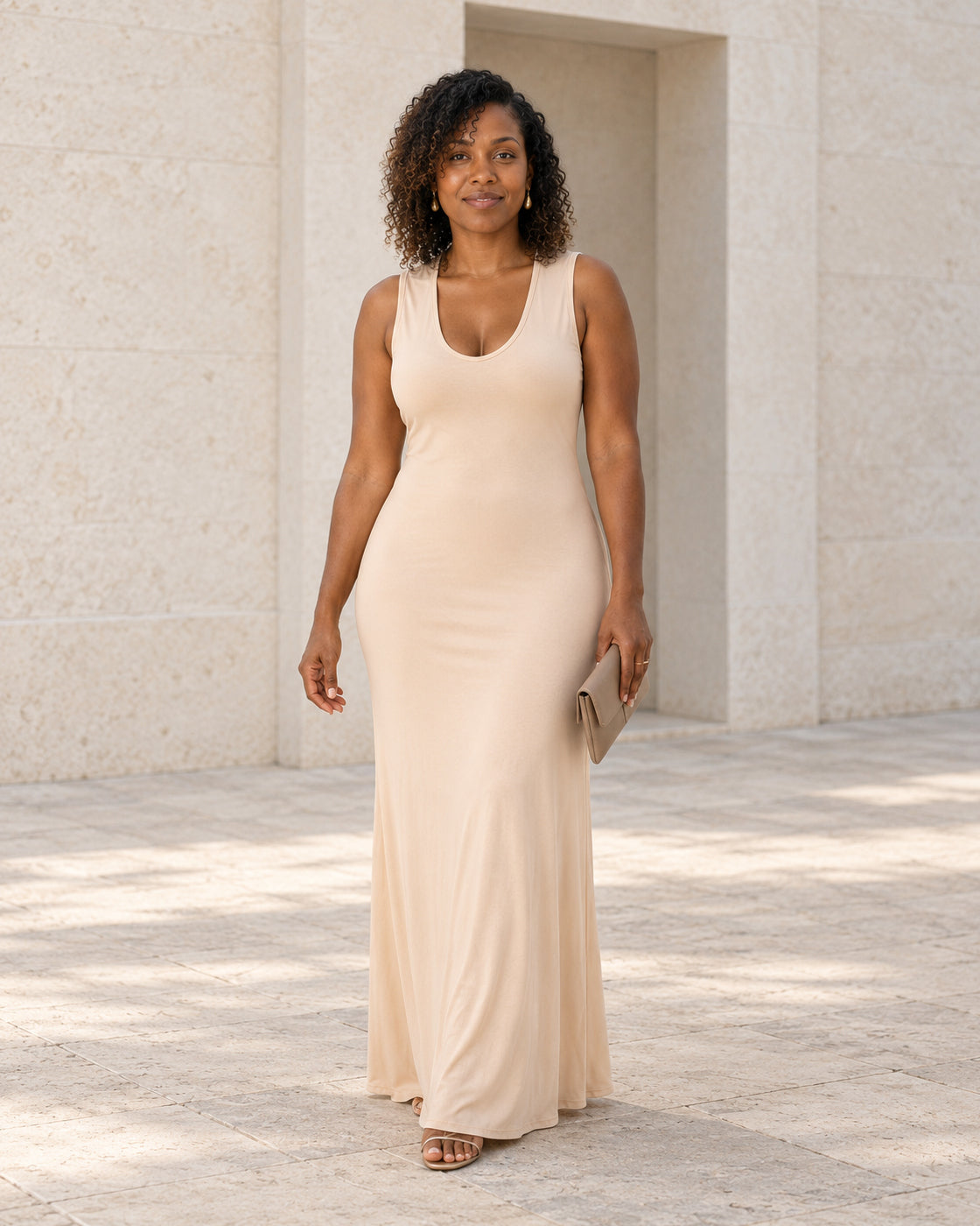 Cezara Backless Maxi Dress — Beige — Model 7 — front view