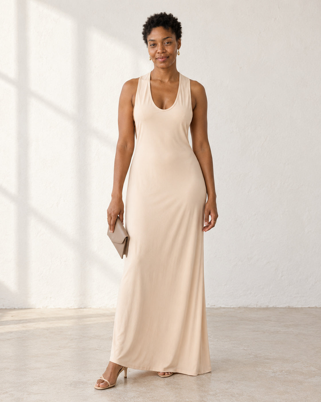 Cezara Backless Maxi Dress — Beige — Model 8 — front view