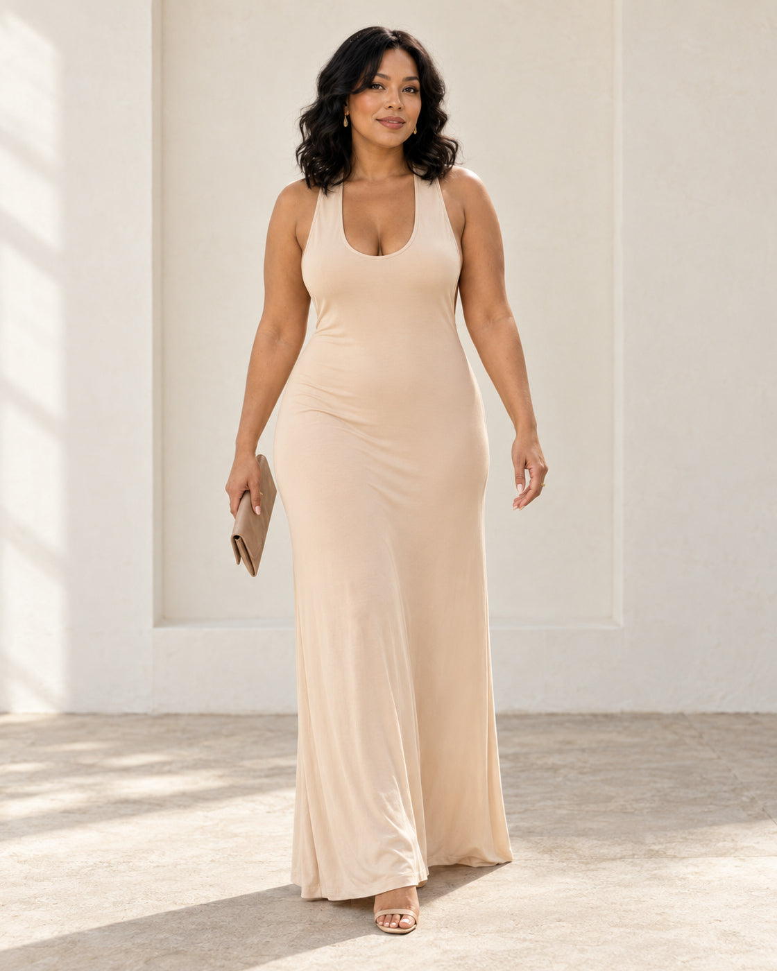 Cezara Backless Maxi Dress — Beige — Model 10 — front view