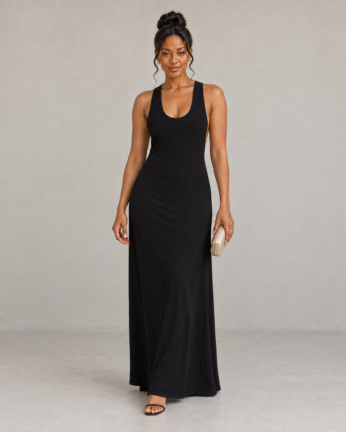Cezara Backless Maxi Dress — Black — Model 4 — front view