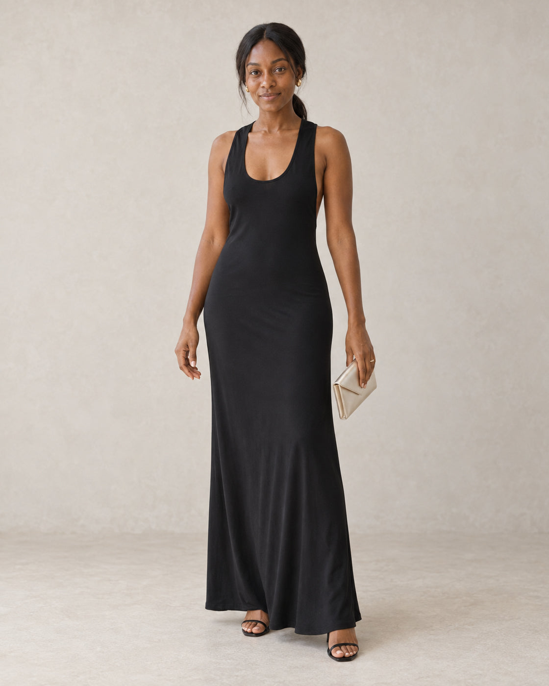 Cezara Backless Maxi Dress — Black — Model 6 — front view
