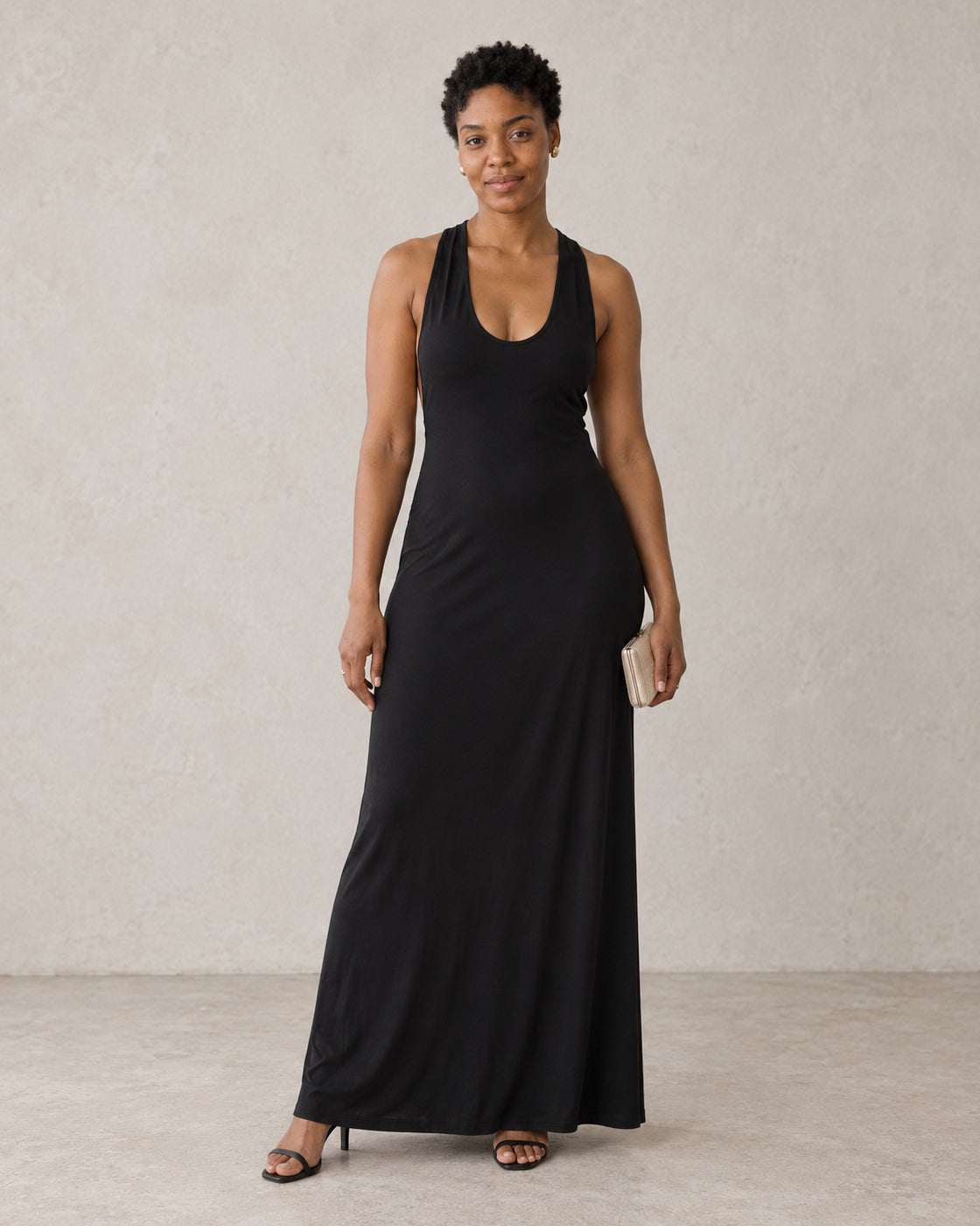Cezara Backless Maxi Dress — Black — Model 8 — front view