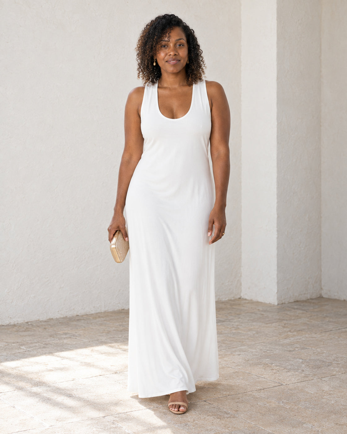 Cezara Backless Maxi Dress — White — Model 7 — front view