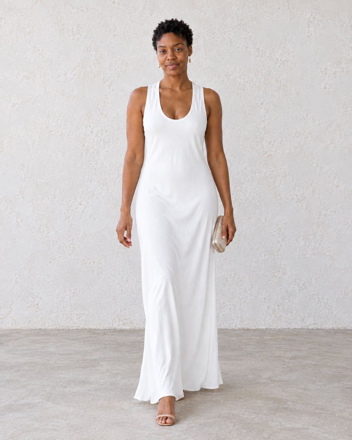 Cezara Backless Maxi Dress — White — Model 8 — front view