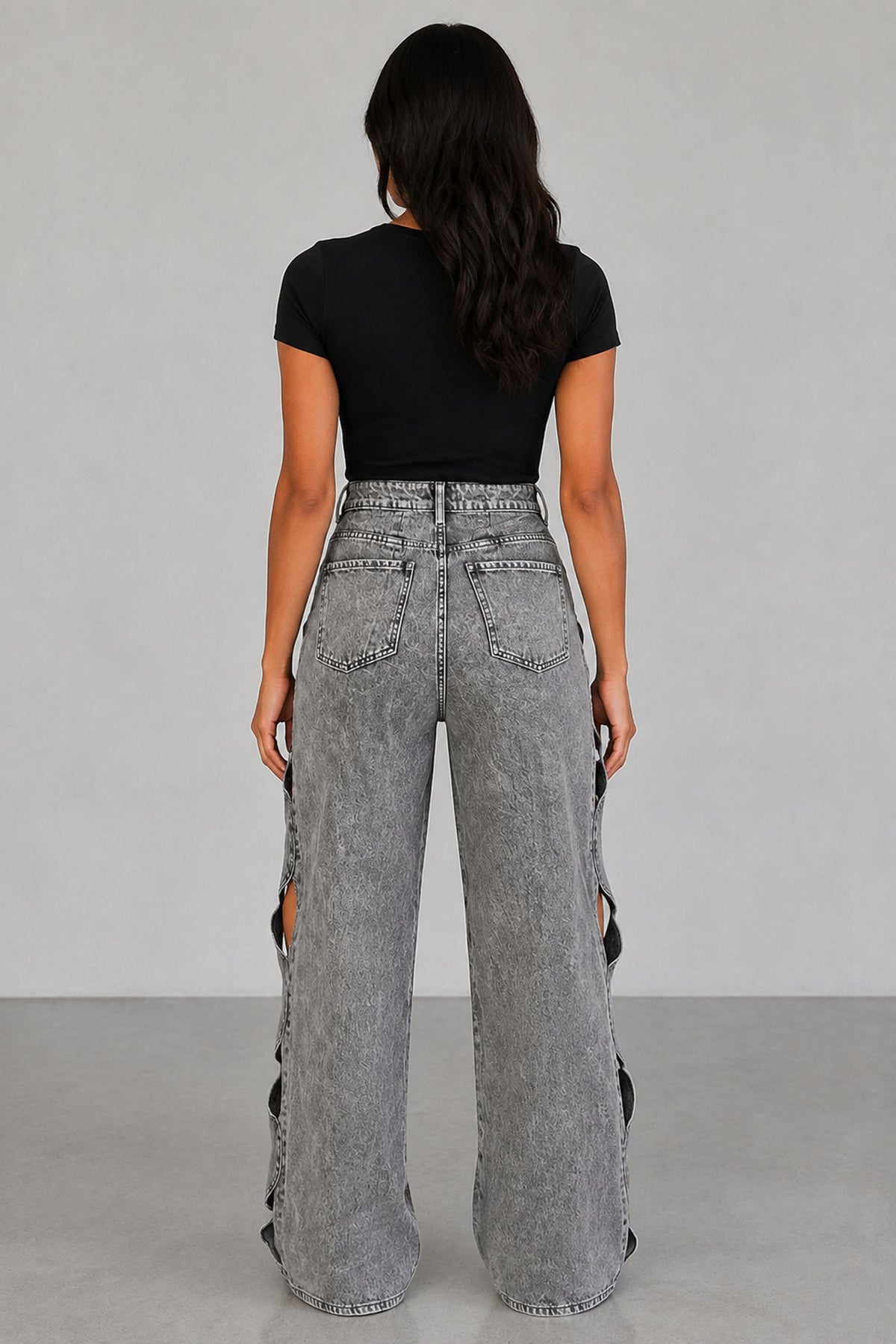 Cressa Cutout Cargo Jeans — Gray back view