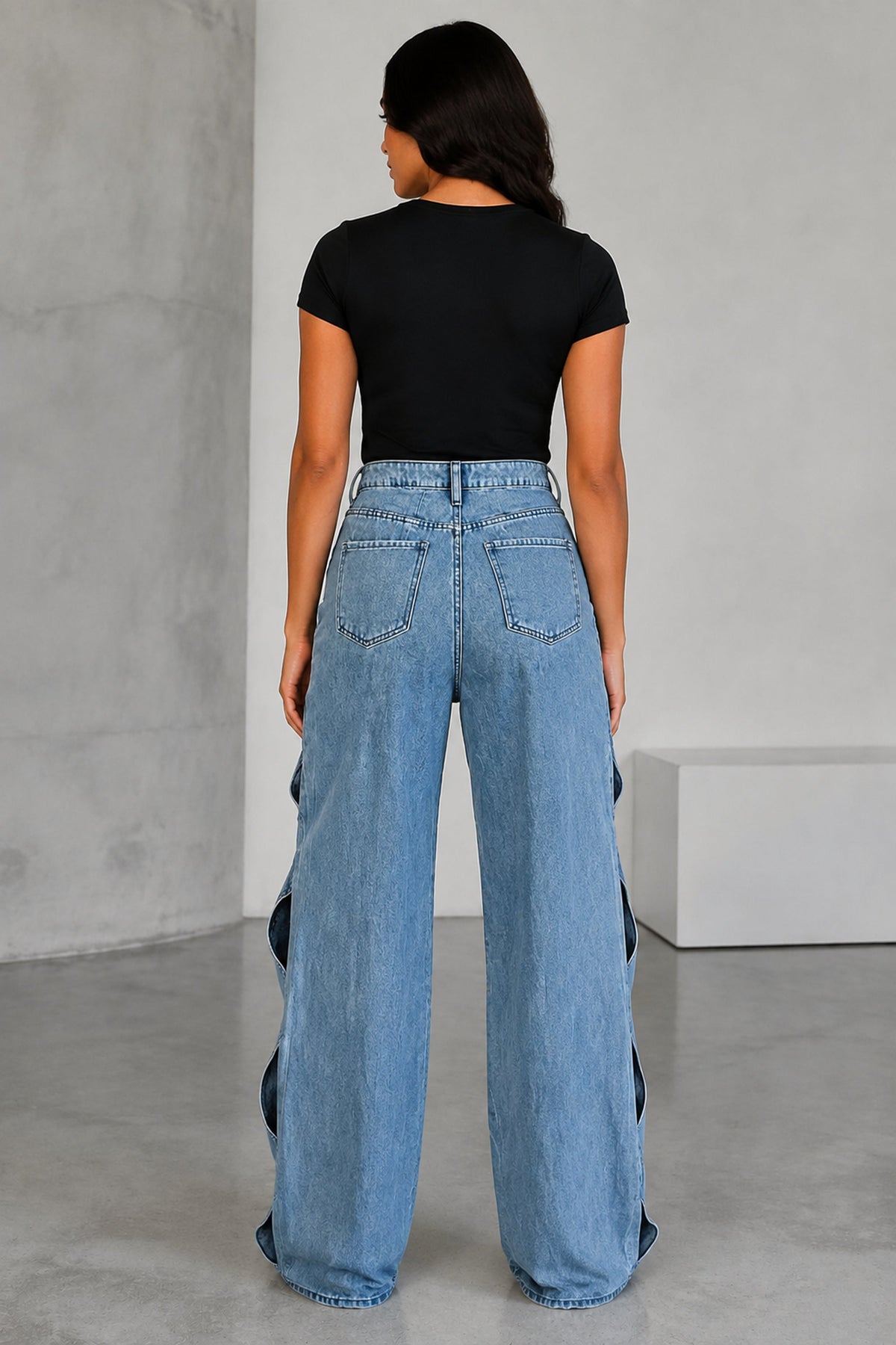 Cressa Cutout Cargo Jeans — Light Blue back view