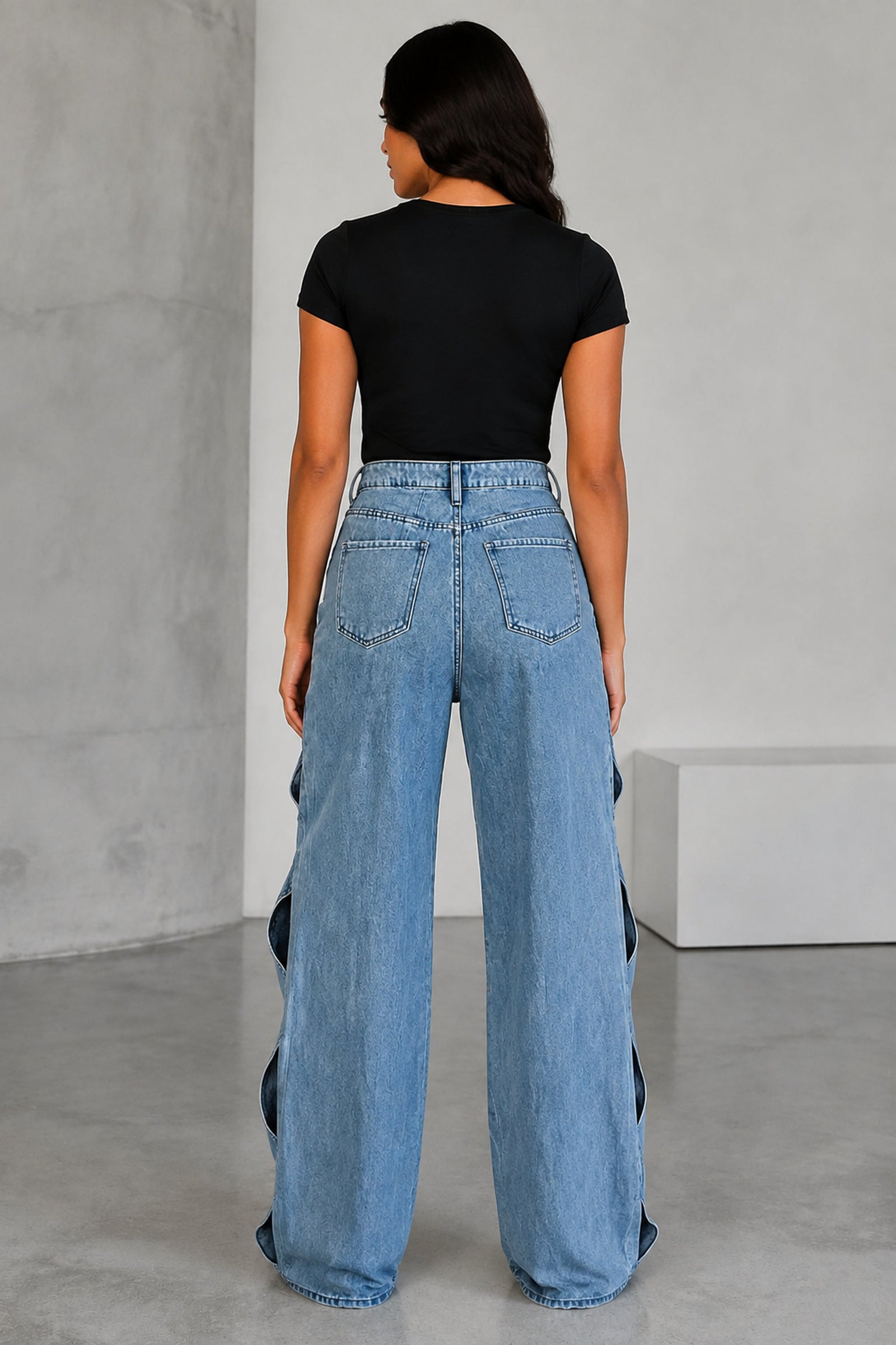 Cressa Cutout Cargo Jeans — Light Blue back view