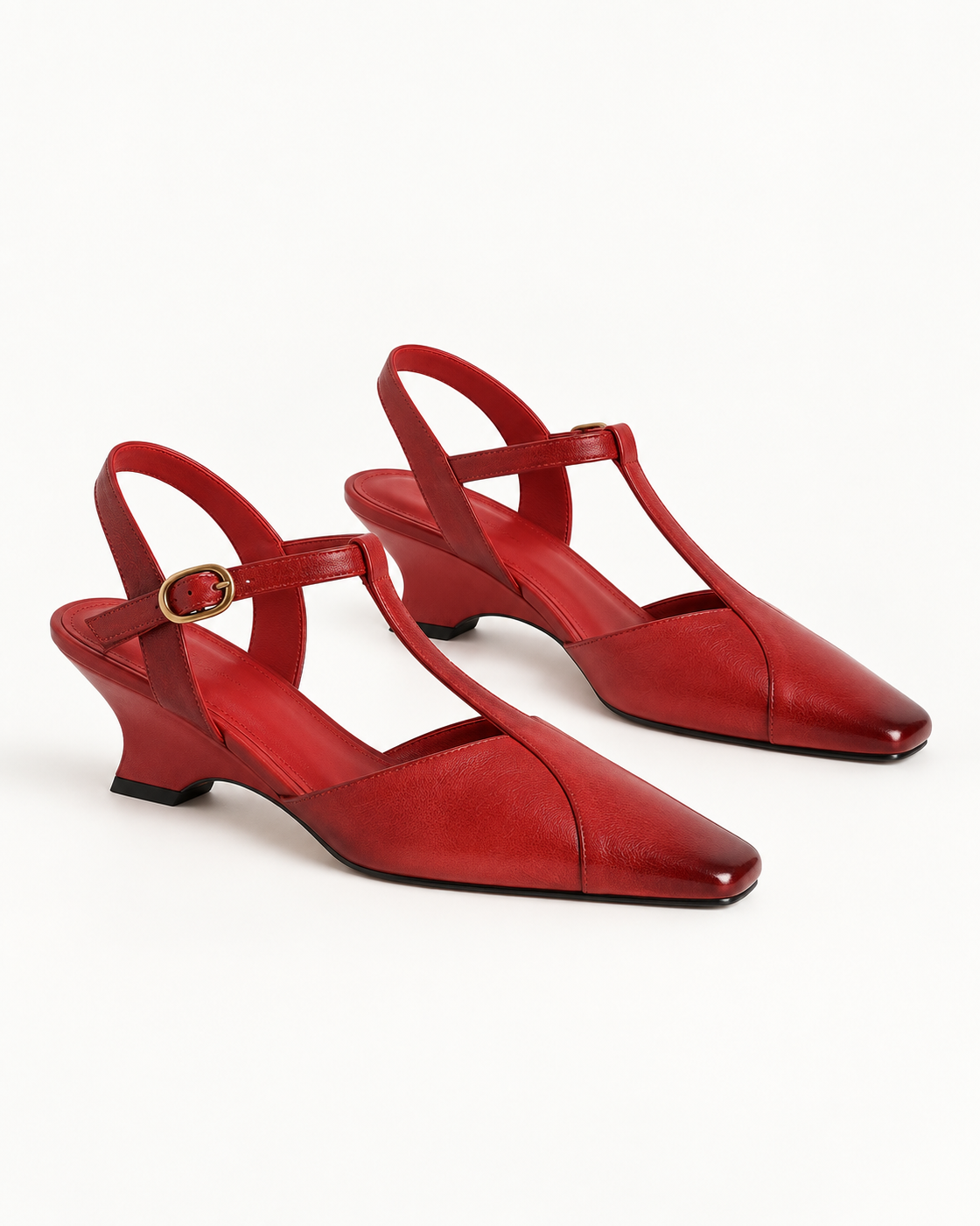 Edessa T-Strap Heels — Red, pair hero