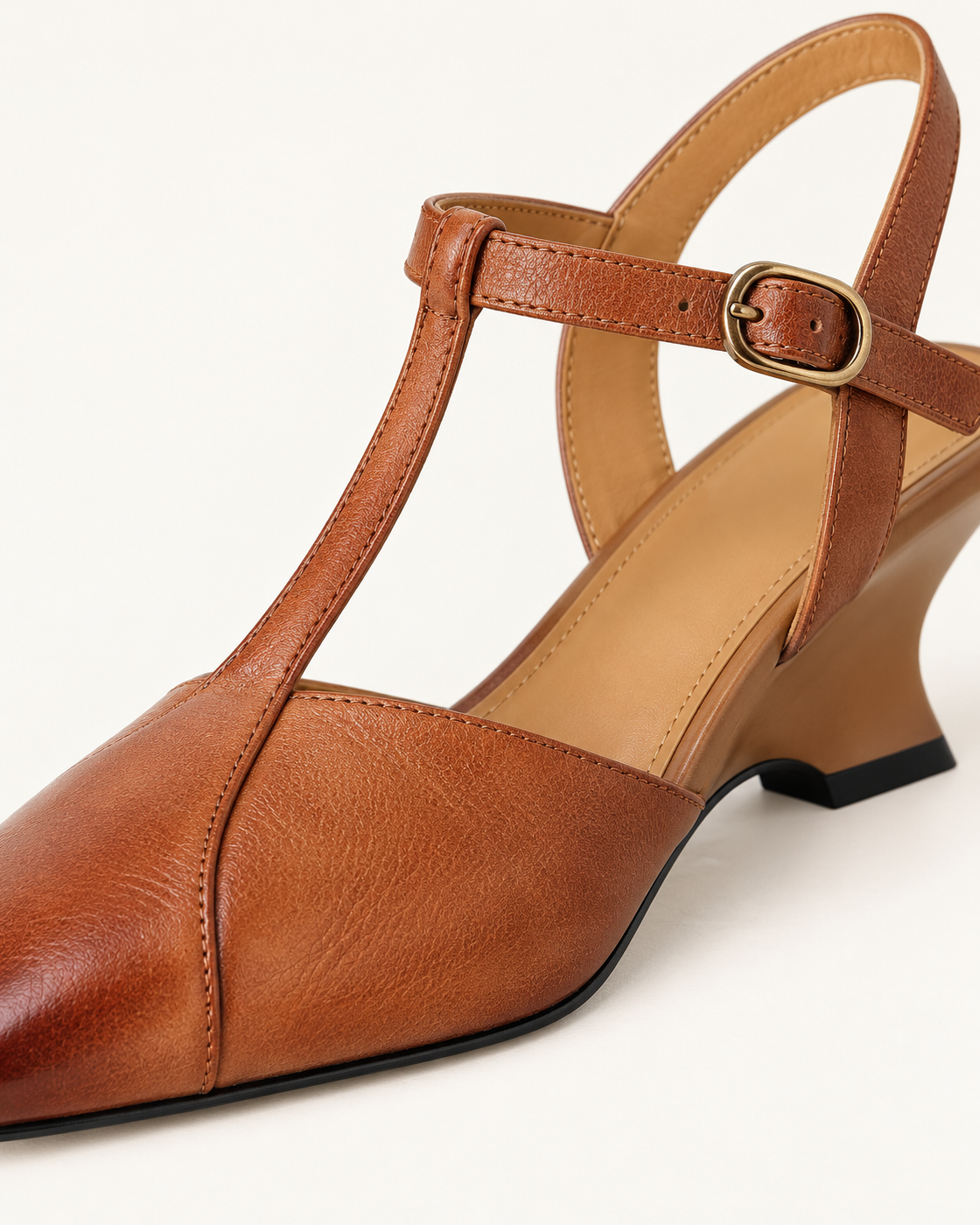 Edessa T-Strap Heels — Chocolate, detail