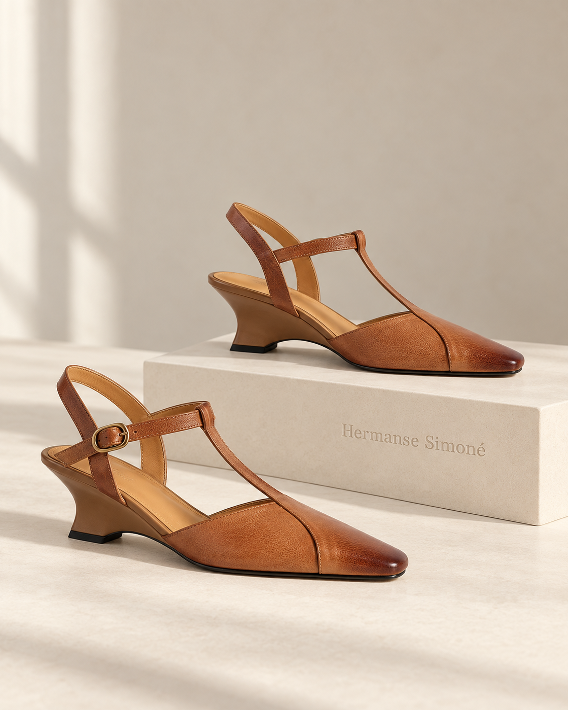 Edessa T-Strap Heels — Chocolate, branded display