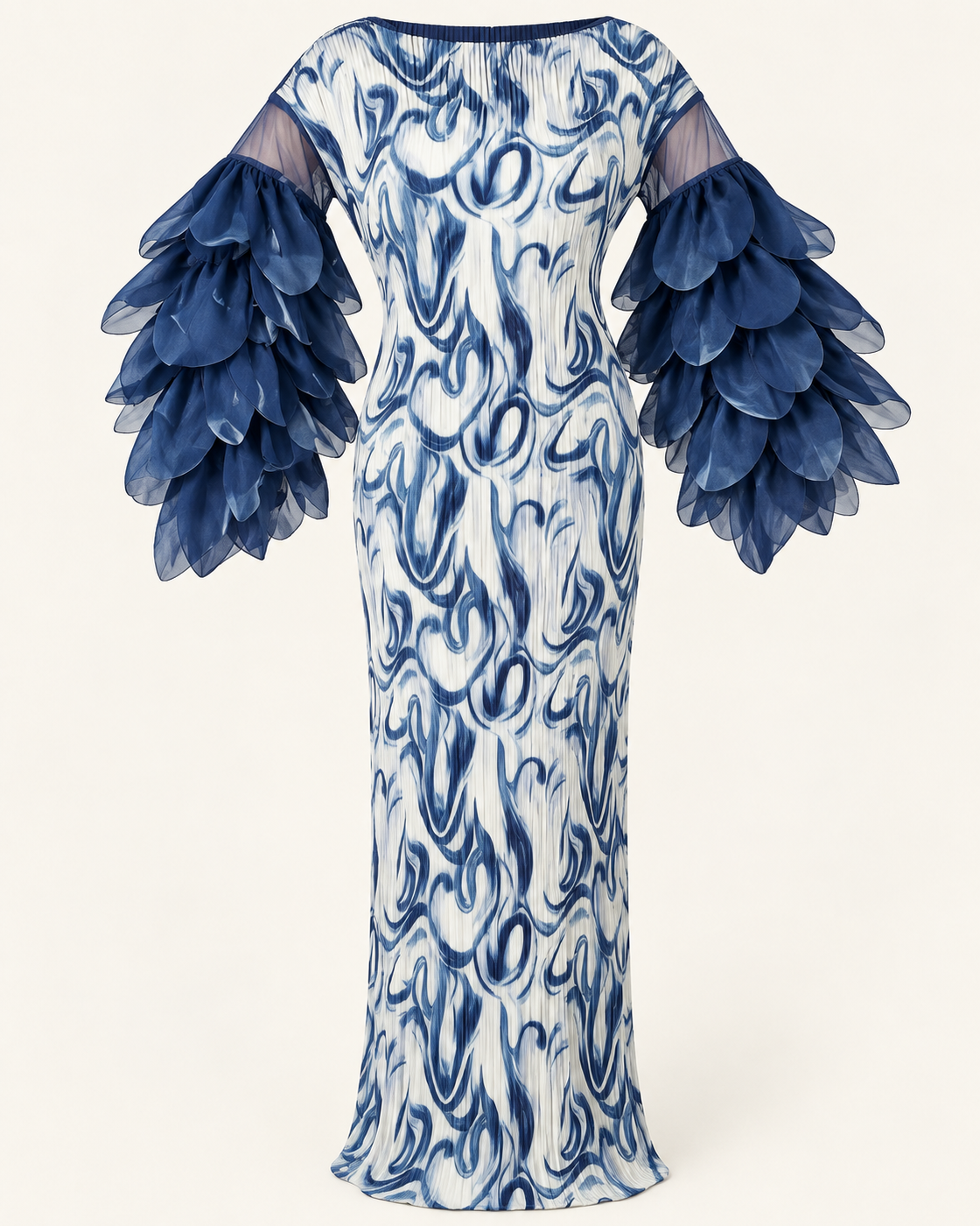Ferina Petal-Sleeve Kaftan — Blue Swirl — standalone view