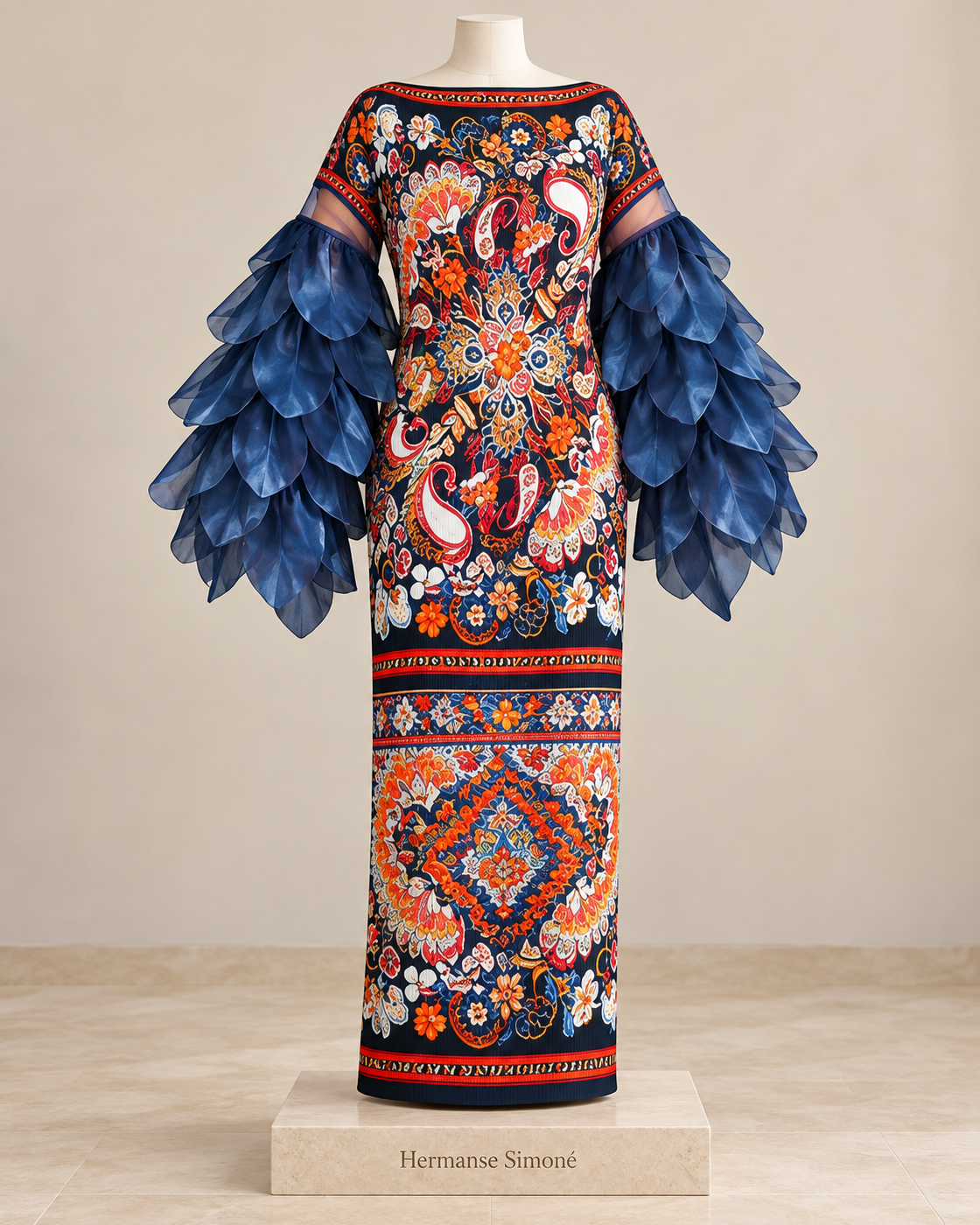 Ferina Petal-Sleeve Kaftan — Medallion Print — mannequin view