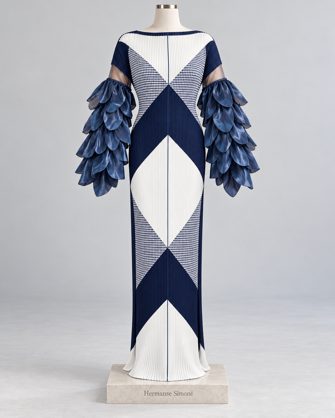 Ferina Petal-Sleeve Kaftan — Navy Geometric — mannequin view