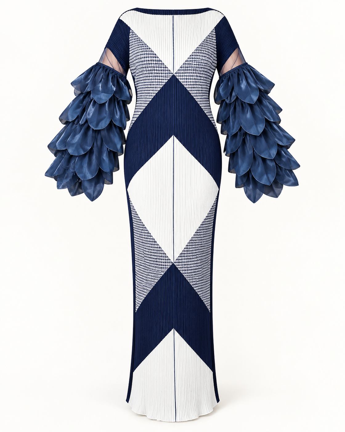 Ferina Petal-Sleeve Kaftan — Navy Geometric — standalone view