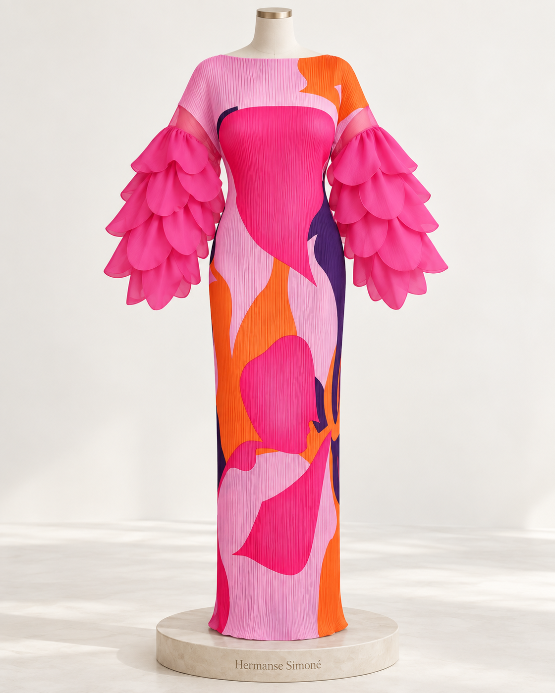 Ferina Petal-Sleeve Kaftan — Pink Abstract — mannequin view