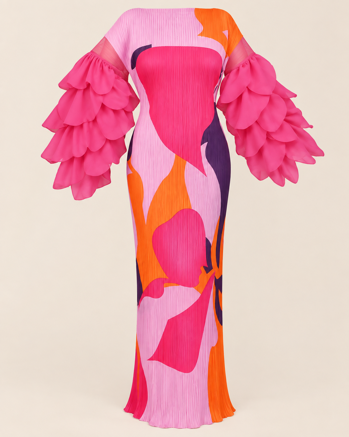 Ferina Petal-Sleeve Kaftan — Pink Abstract — standalone view