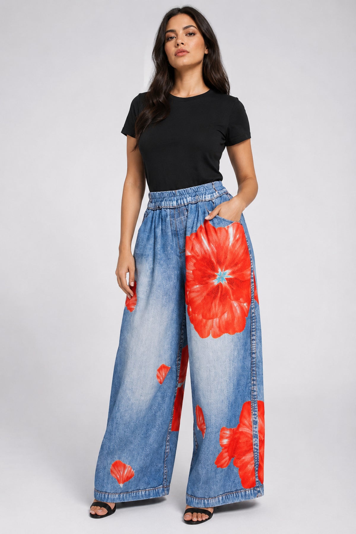 Oversized floral wide-leg joggers