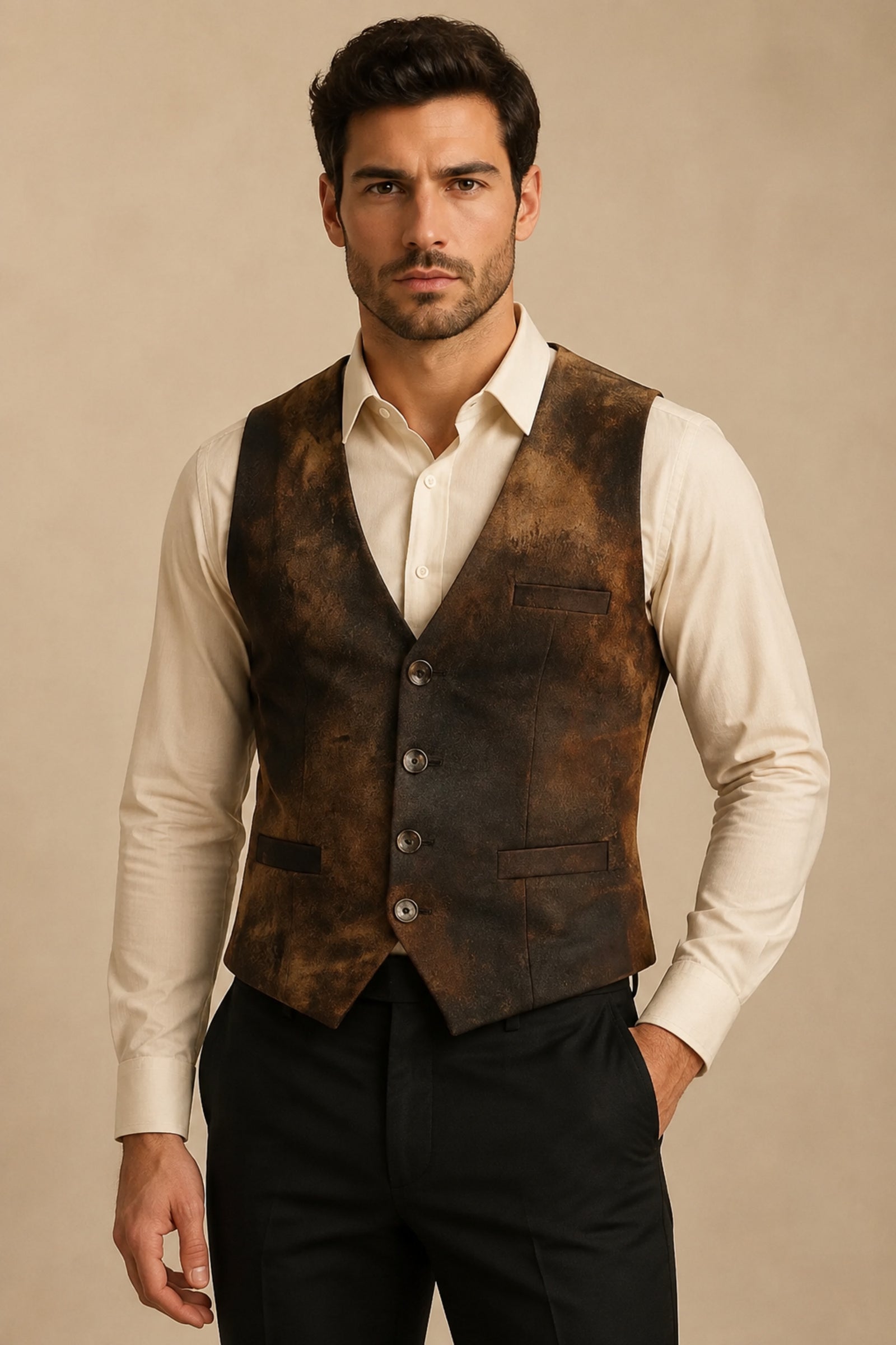 Brown contrast-panel heritage vest