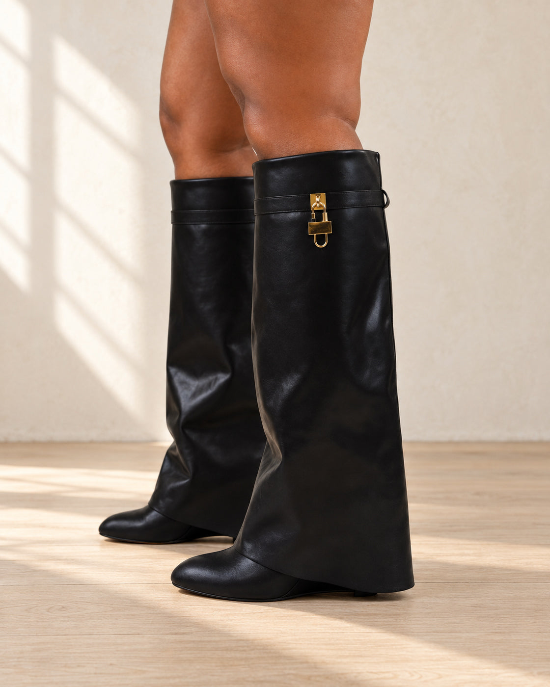 Maelle Lock Boots in Black — true side on foot