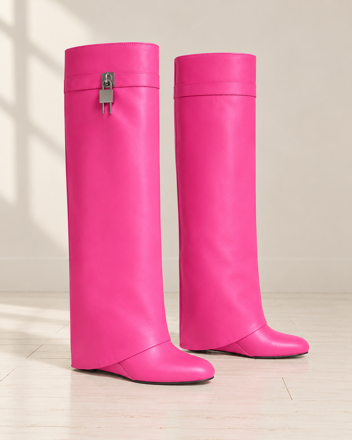 Maelle Lock Boots in Hot Pink — pair hero