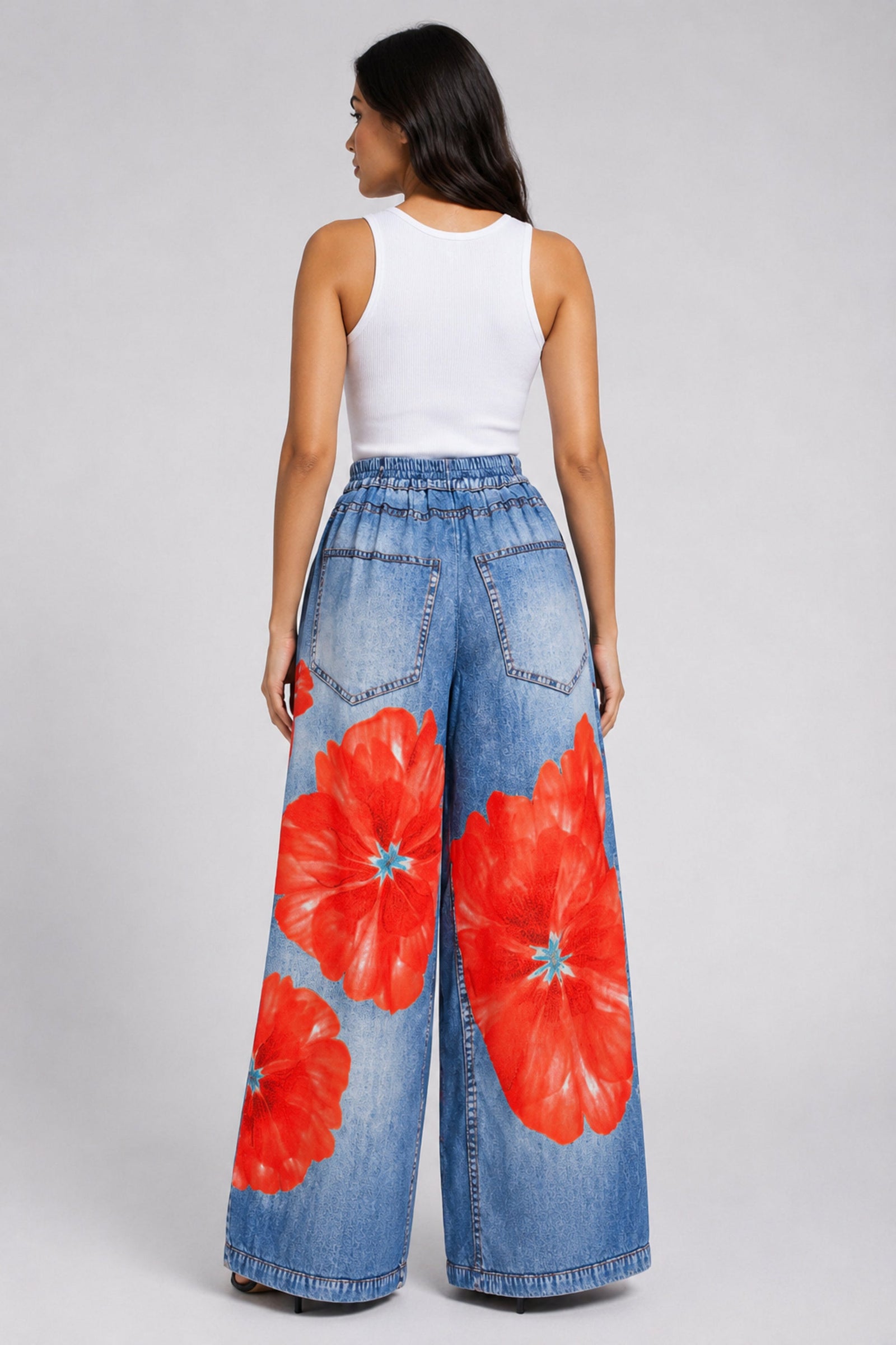 Marisol Floral Jogger Pants — Red Floral back view