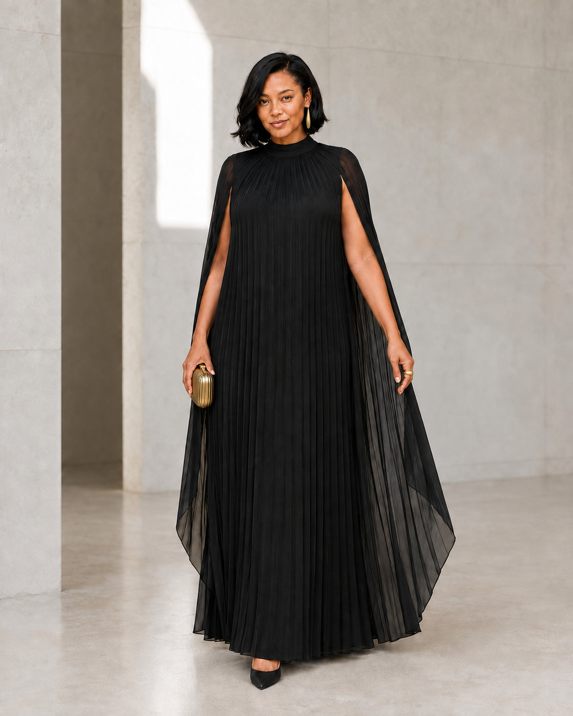 Nayara Cape Gown - Black - Model 3 - Front styled look