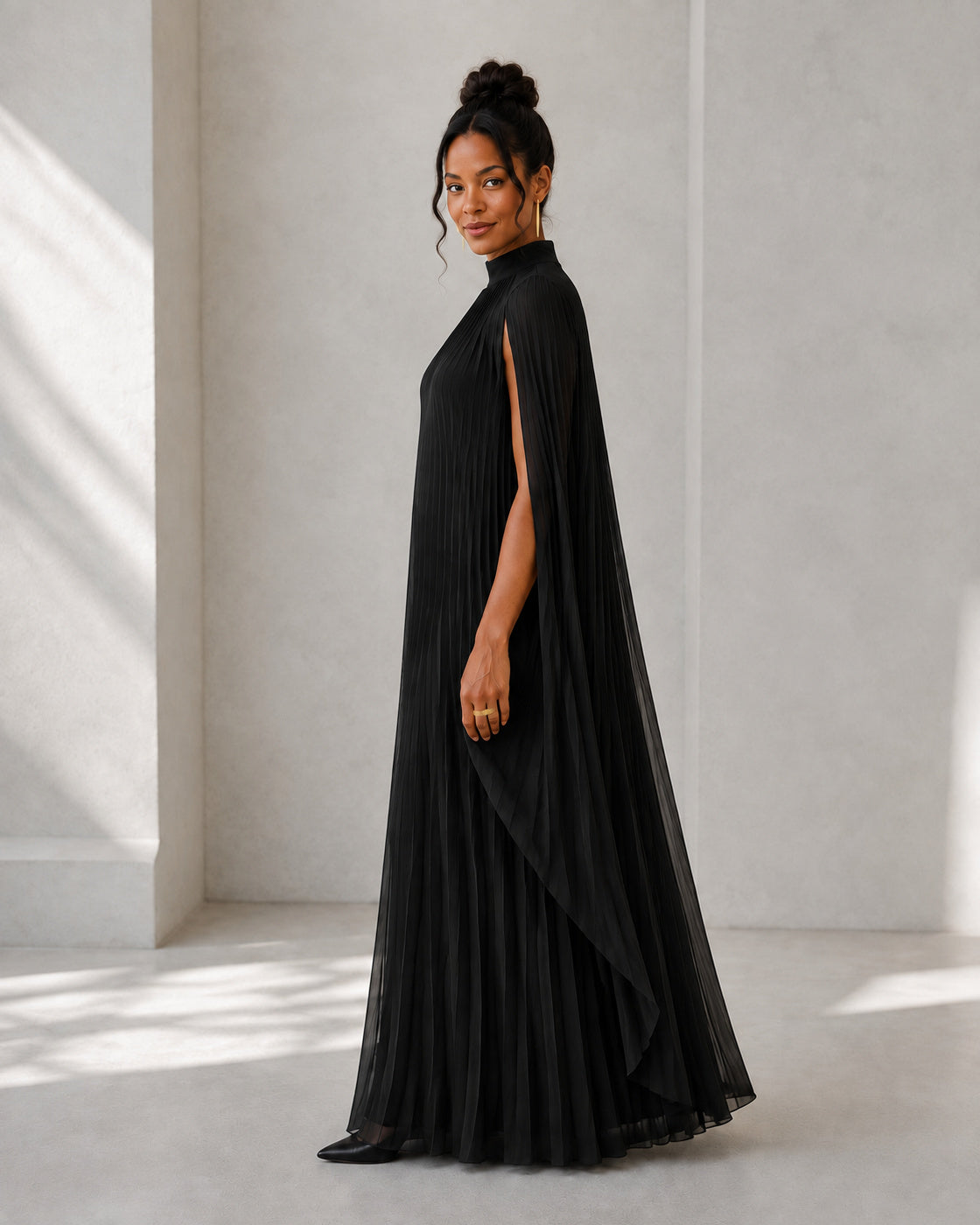 Nayara Cape Gown - Black - Model 4 - True side styled look