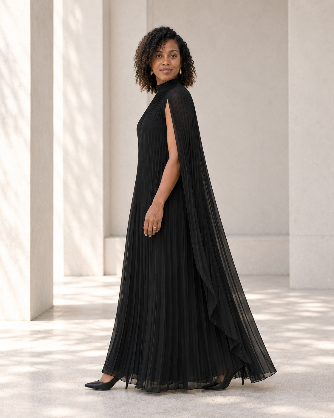 Nayara Cape Gown - Black - Model 7 - True side styled look