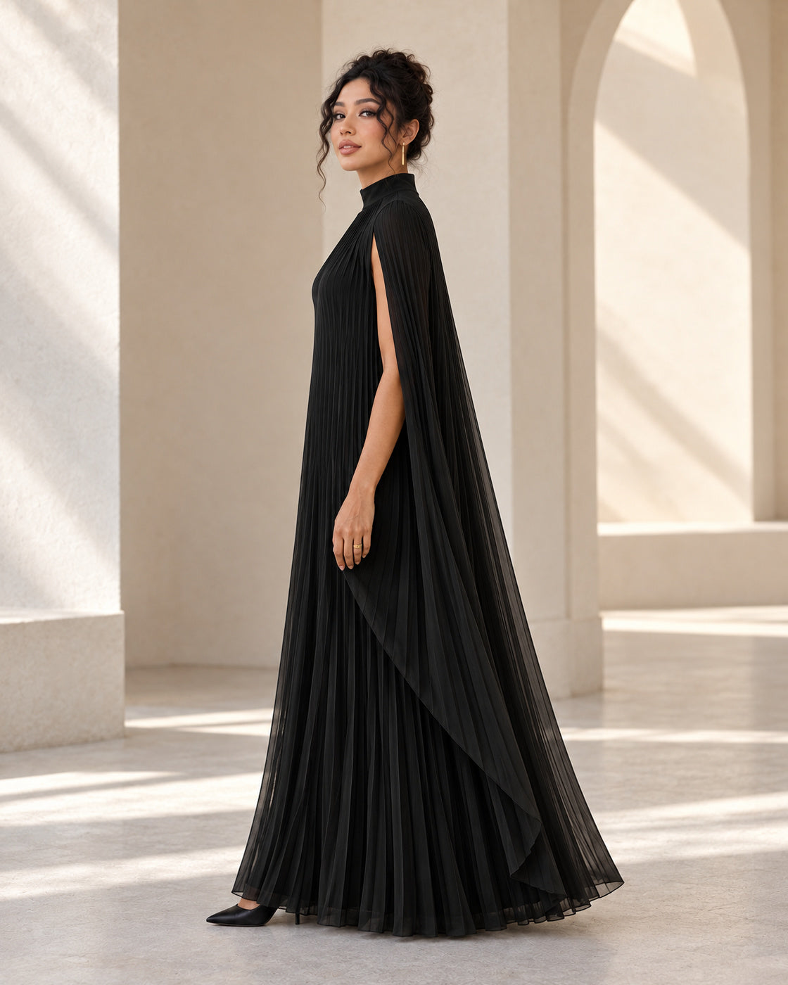 Nayara Cape Gown - Black - Model 9 - True side styled look