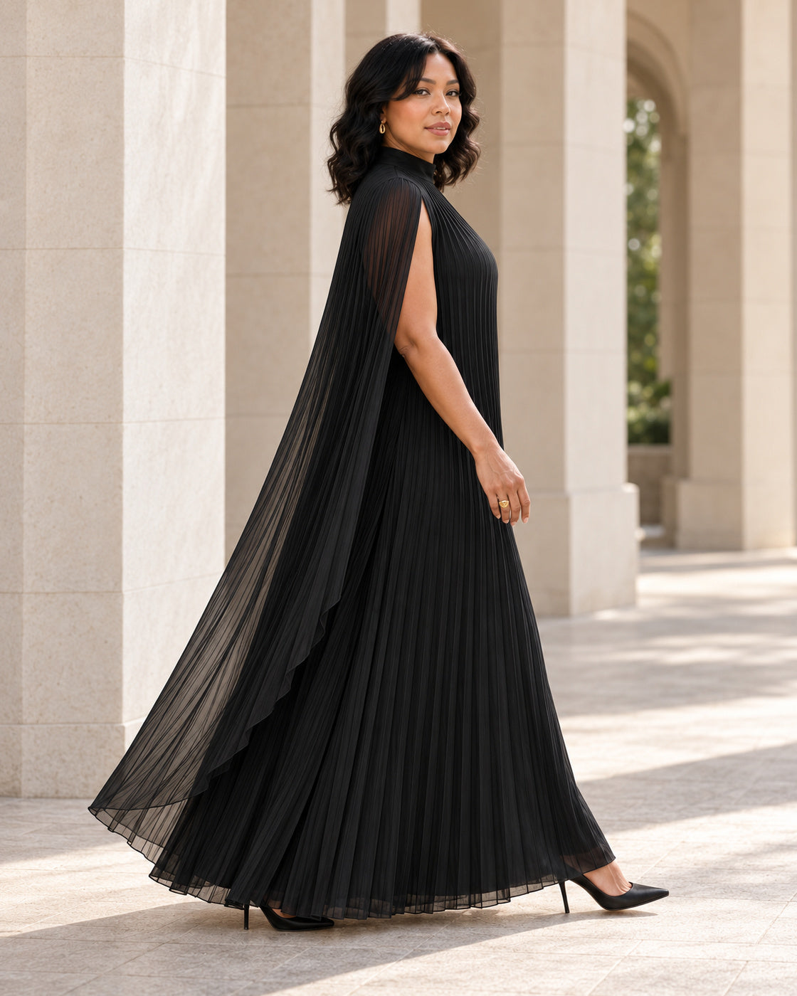 Nayara Cape Gown - Black - Model 10 - True side styled look
