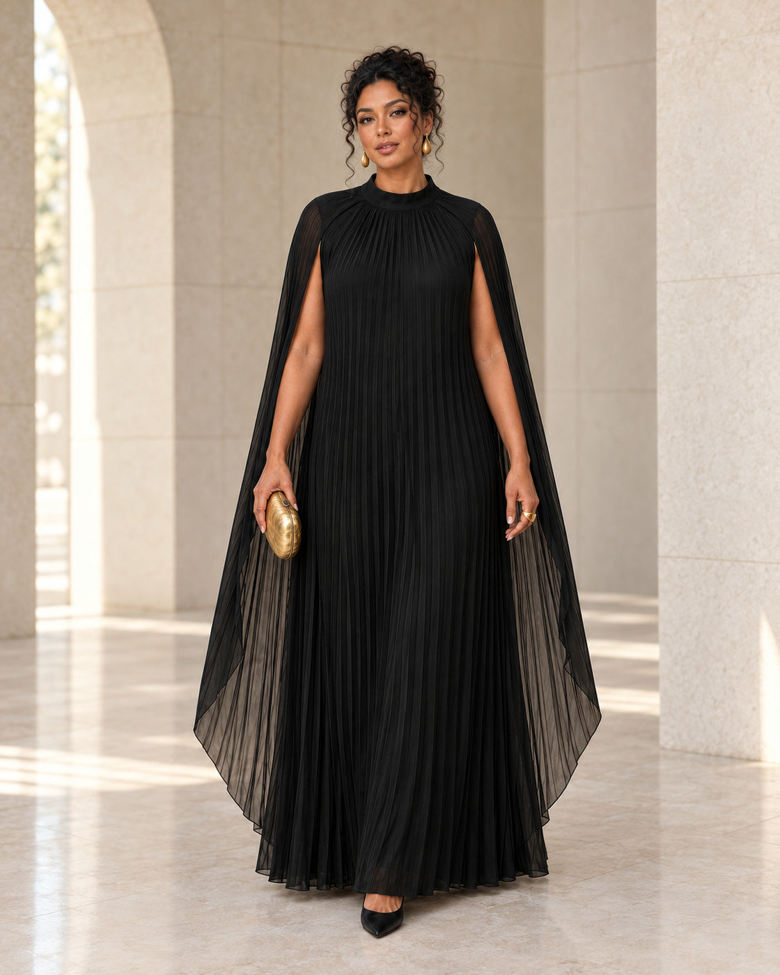 Nayara Cape Gown - Black - Model 11 - Front styled look