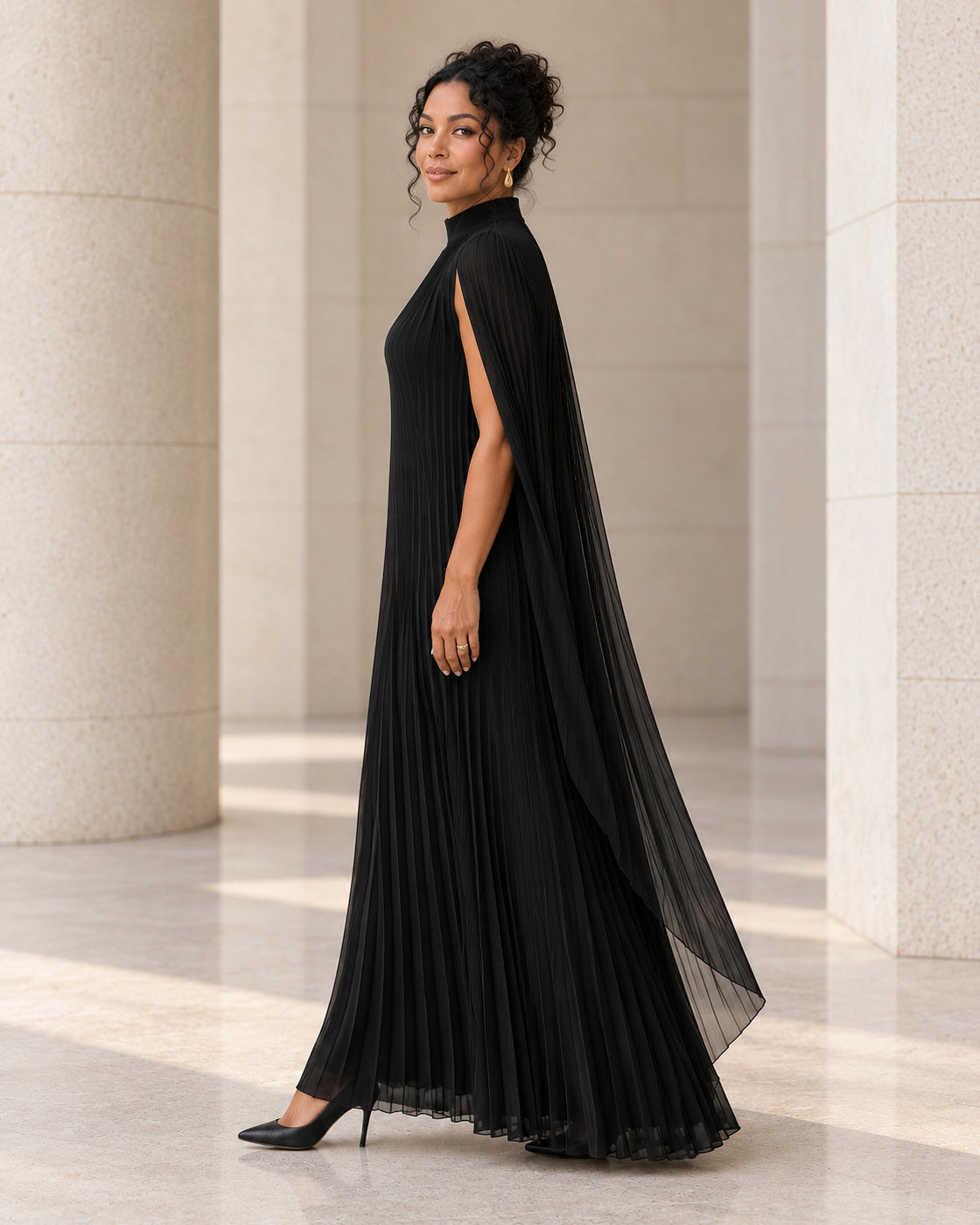 Nayara Cape Gown - Black - Model 11 - True side styled look
