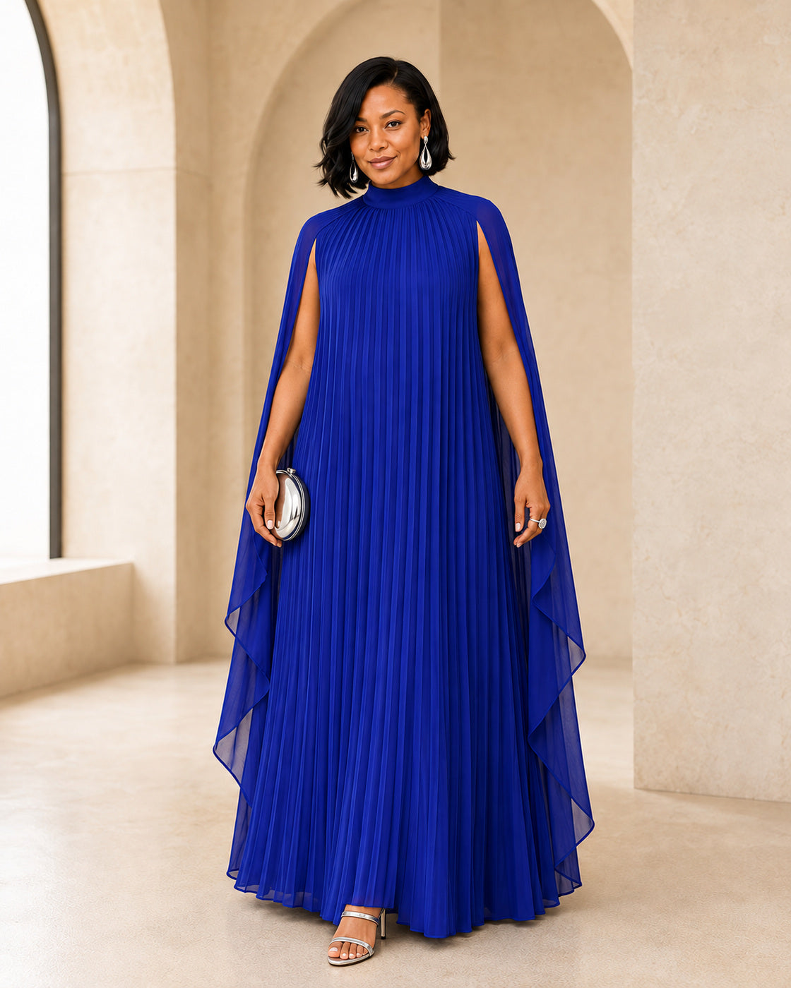Nayara Cape Gown - Royal Blue - Model 3 - Front styled look
