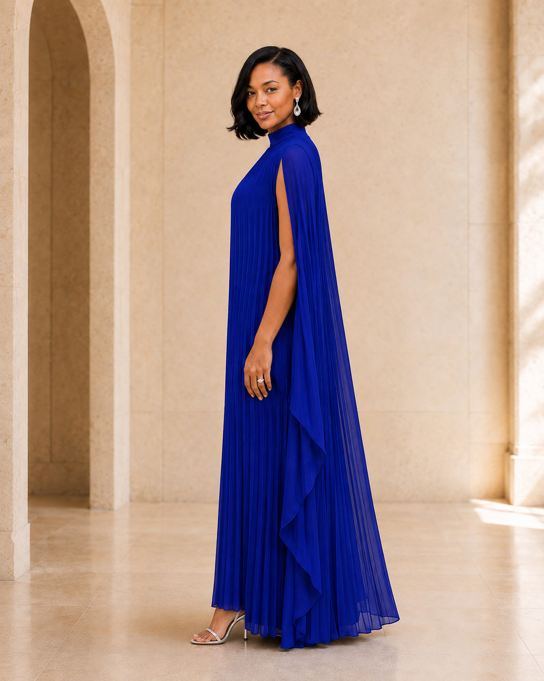 Nayara Cape Gown - Royal Blue - Model 3 - True side styled look