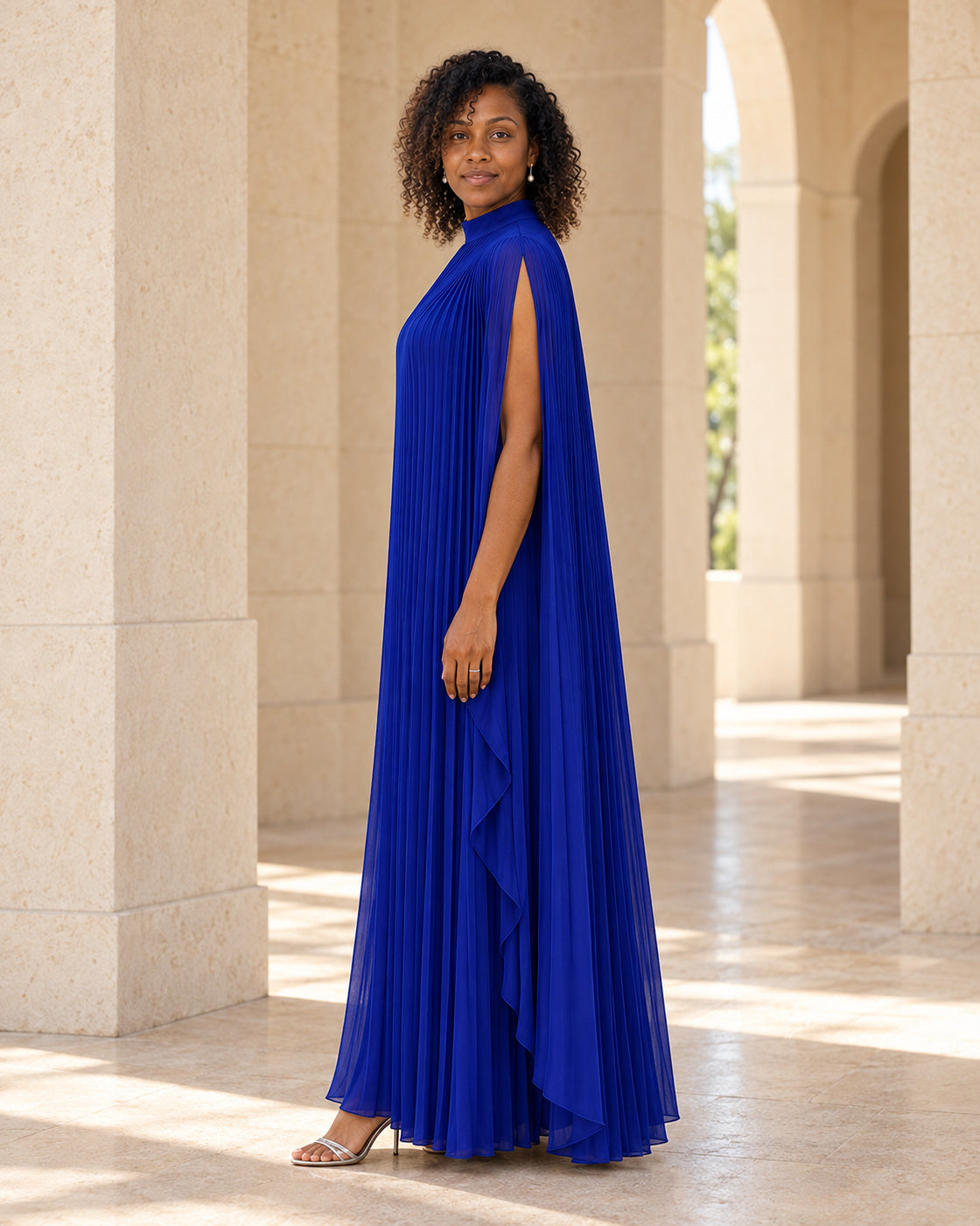 Nayara Cape Gown - Royal Blue - Model 7 - True side styled look