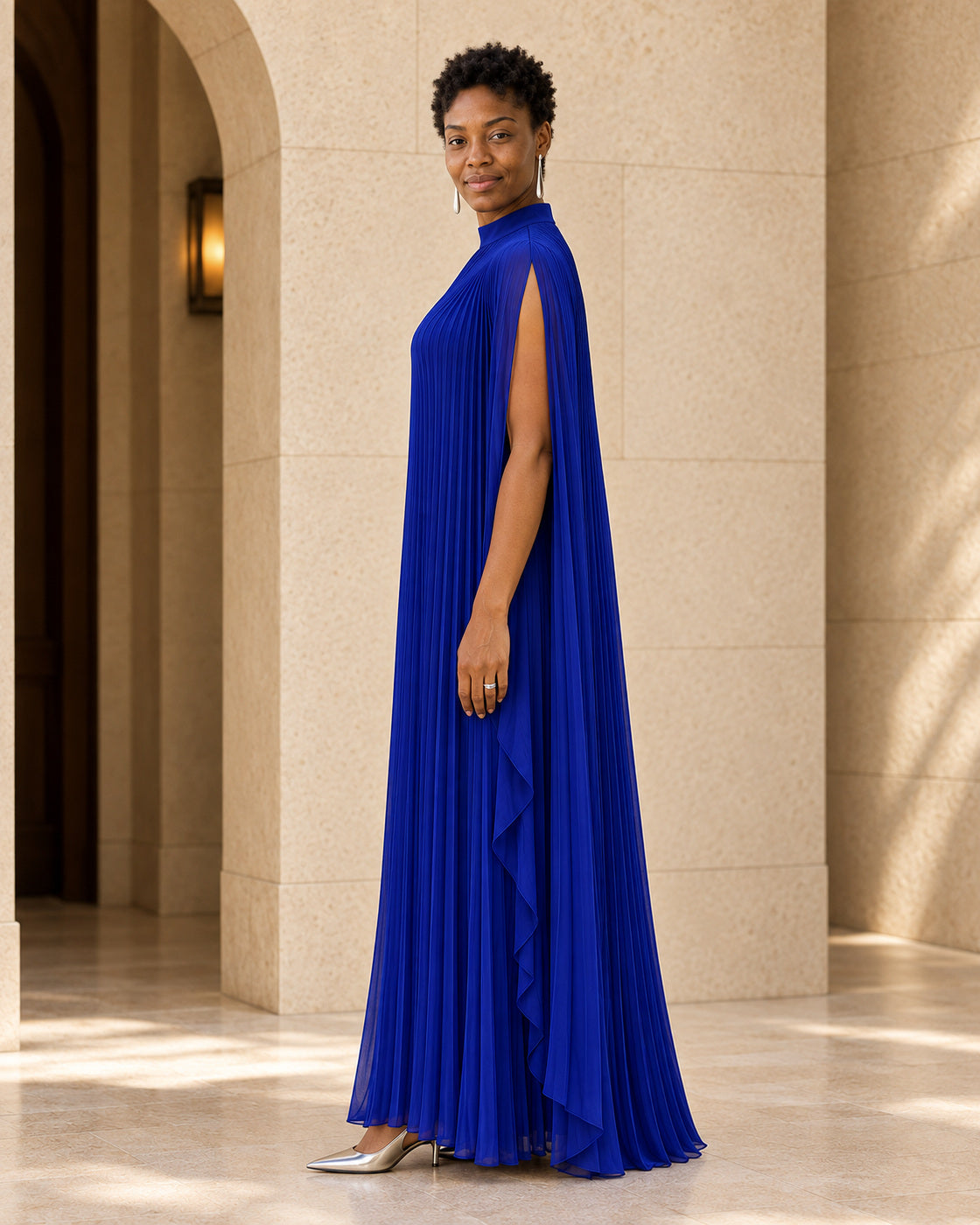 Nayara Cape Gown - Royal Blue - Model 8 - True side styled look
