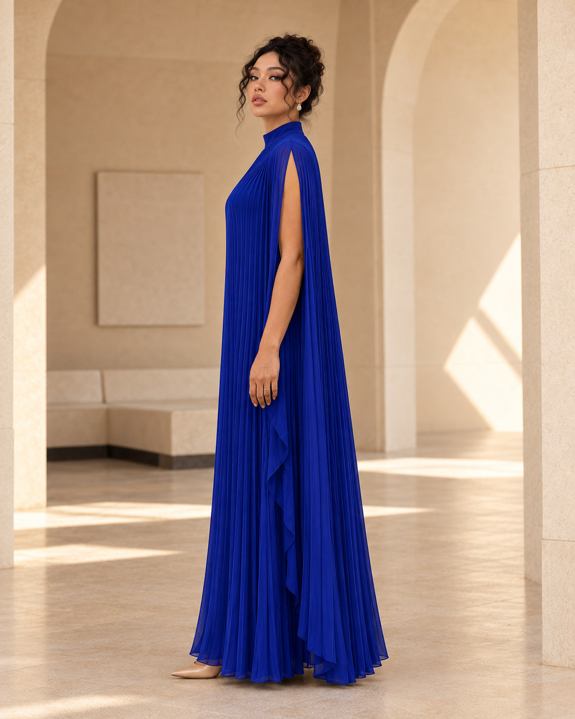 Nayara Cape Gown - Royal Blue - Model 9 - True side styled look