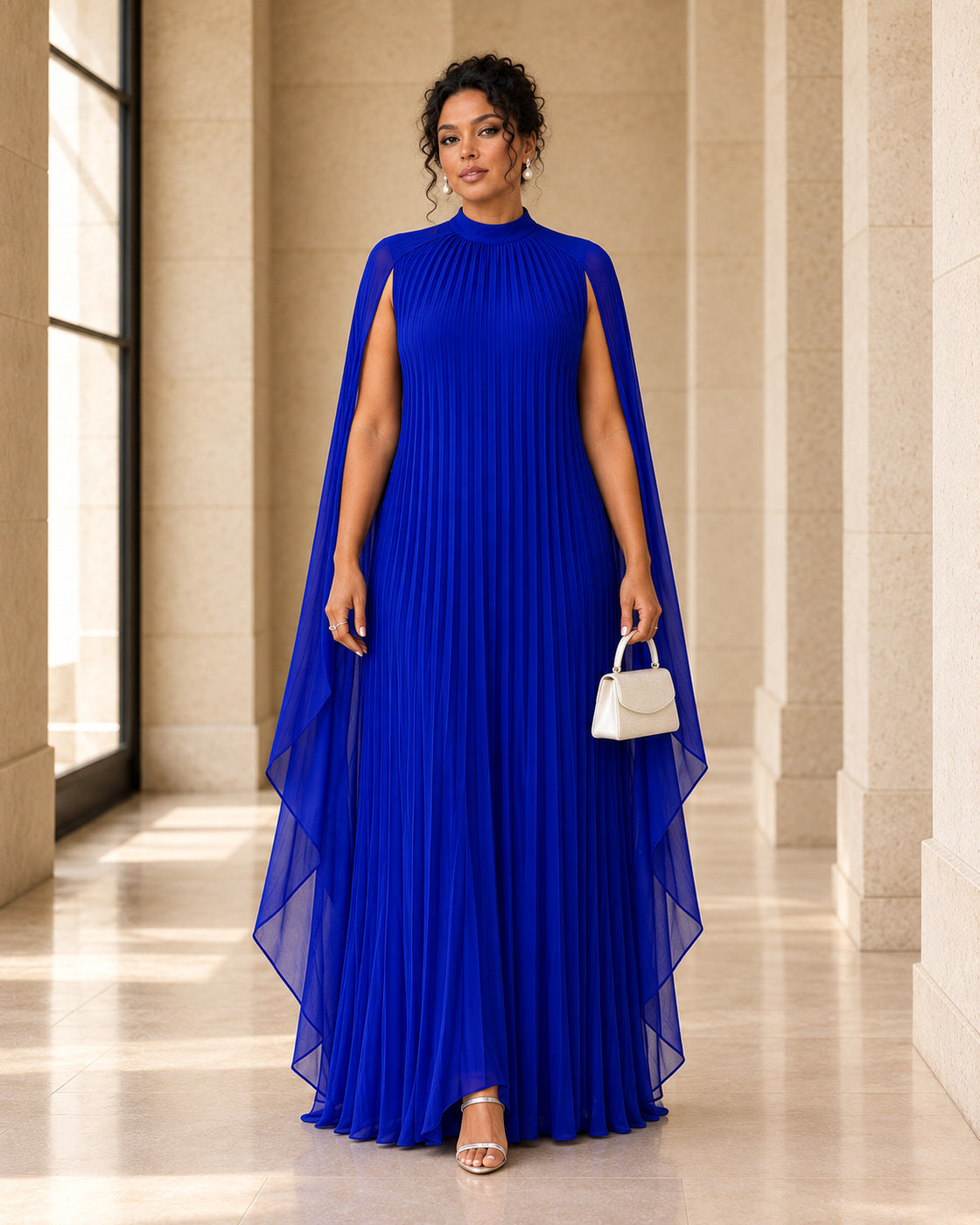 Nayara Cape Gown - Royal Blue - Model 11 - Front styled look